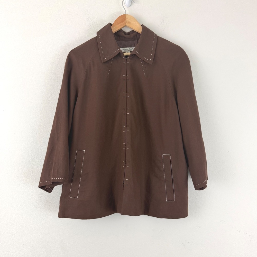 Coldwater Creek Brown Linen Blend Pick Stitch Swing Jacket 1X Lagenlook